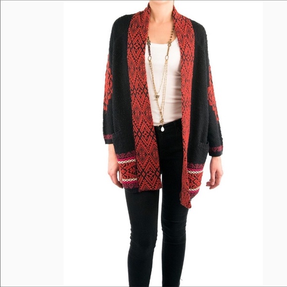 Lucky Brand Sweaters - Lucky Brand Jacquard Sweater Coat Black Multicolor